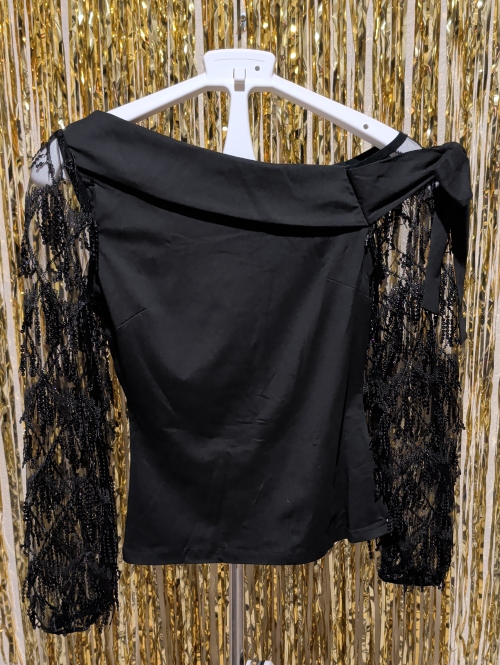 🔥Black Off-Shoulder Lace Sleeve Women's Top, Size S